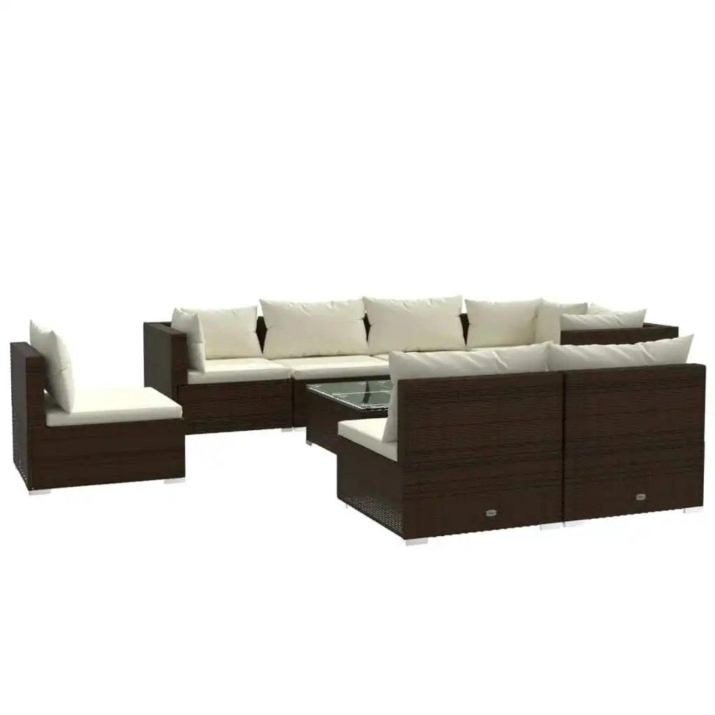 9 Piece Garden Lounge Set with Cushions Poly Rattan Brown 3102554