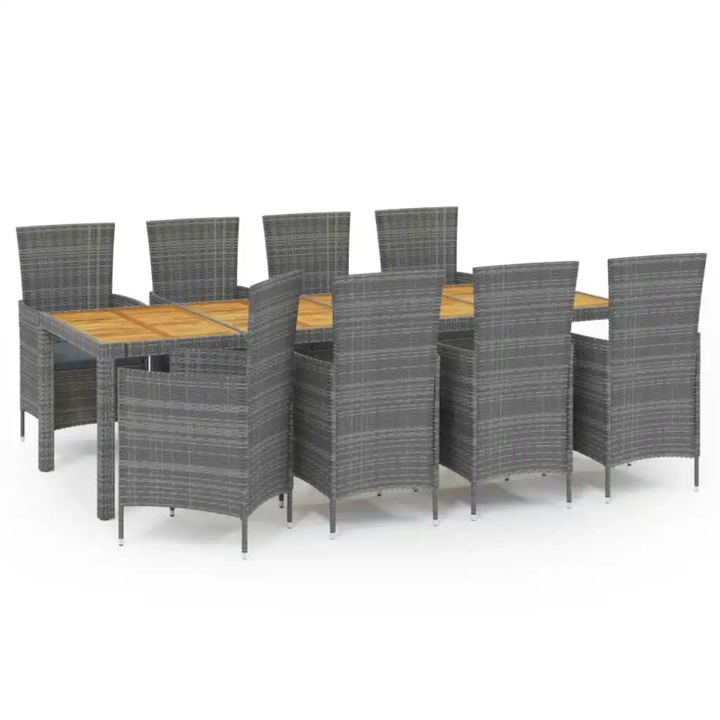 9 Piece Outdoor Dining Set with Cushions Poly Rattan Grey 3094893