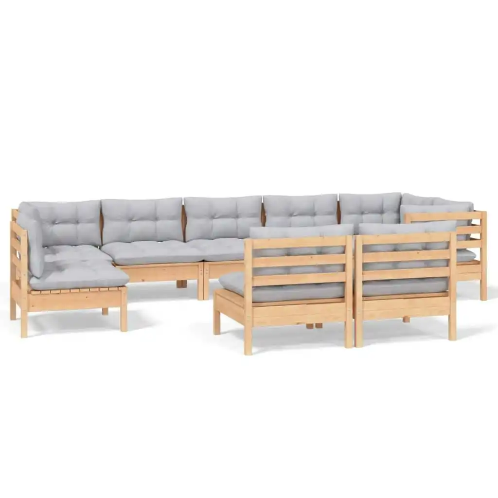 9 Piece Garden Lounge Set with Grey Cushions Solid Pinewood 3096477