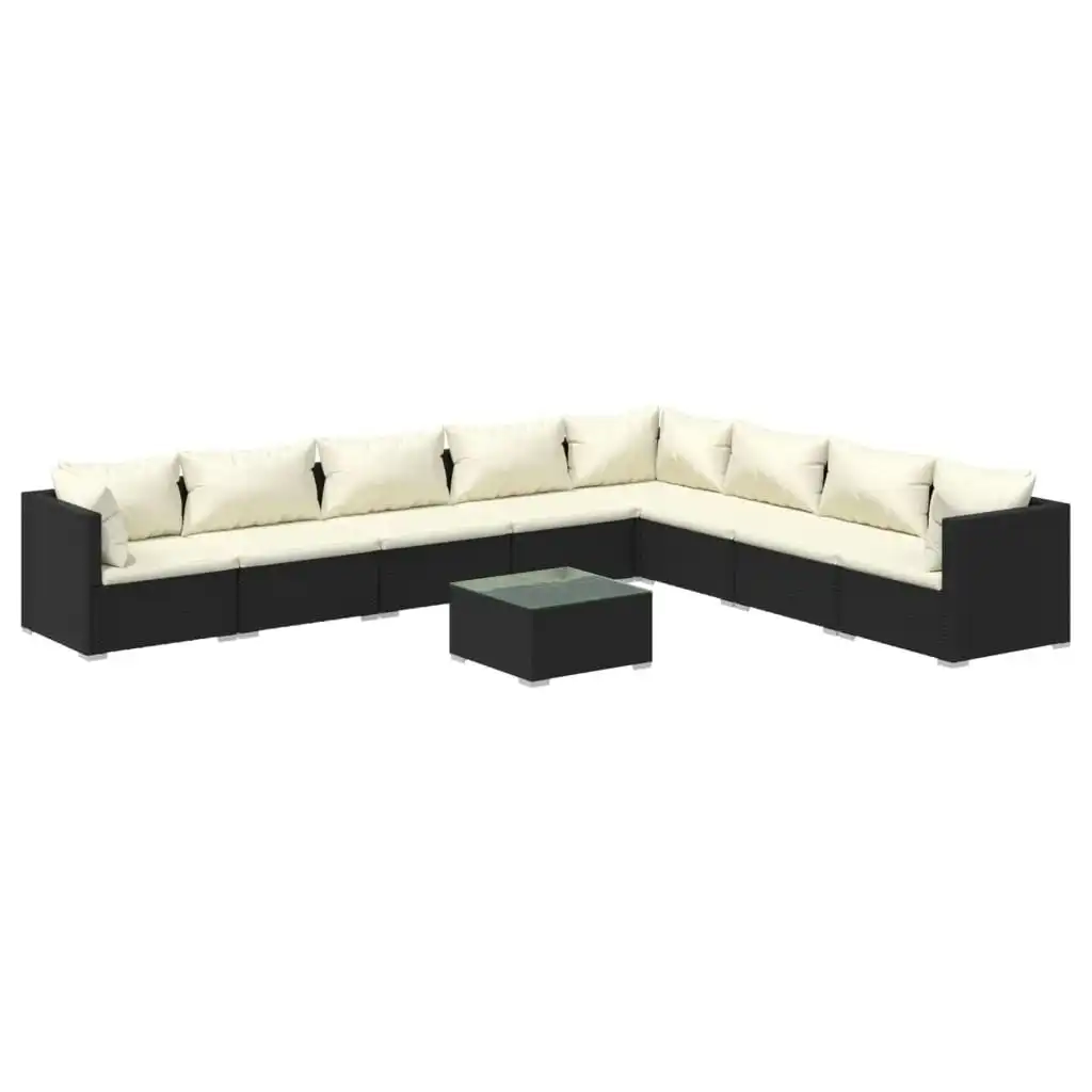 9 Piece Garden Lounge Set with Cushions Poly Rattan Black 3101775