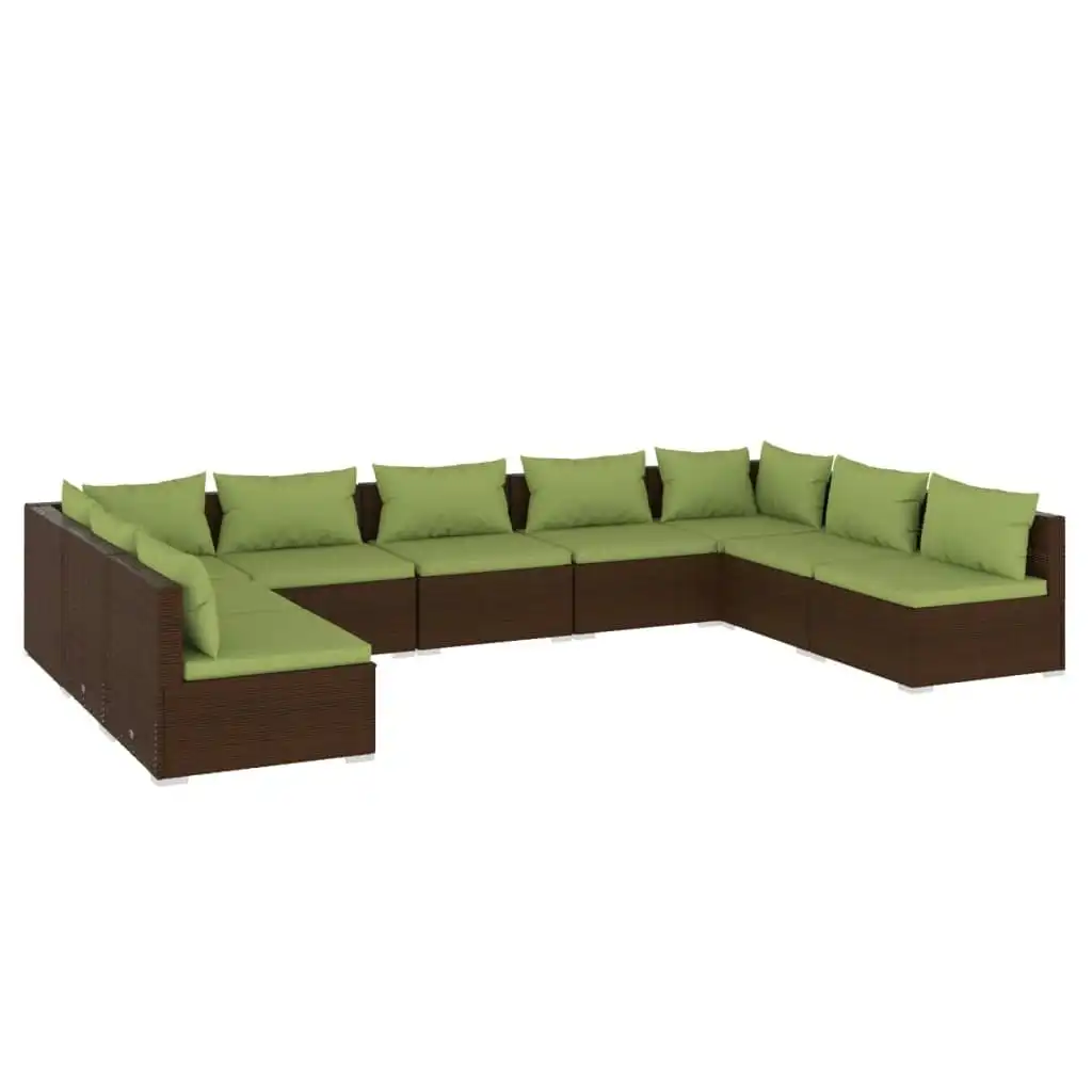 9 Piece Garden Lounge Set with Cushions Poly Rattan Brown 3101908