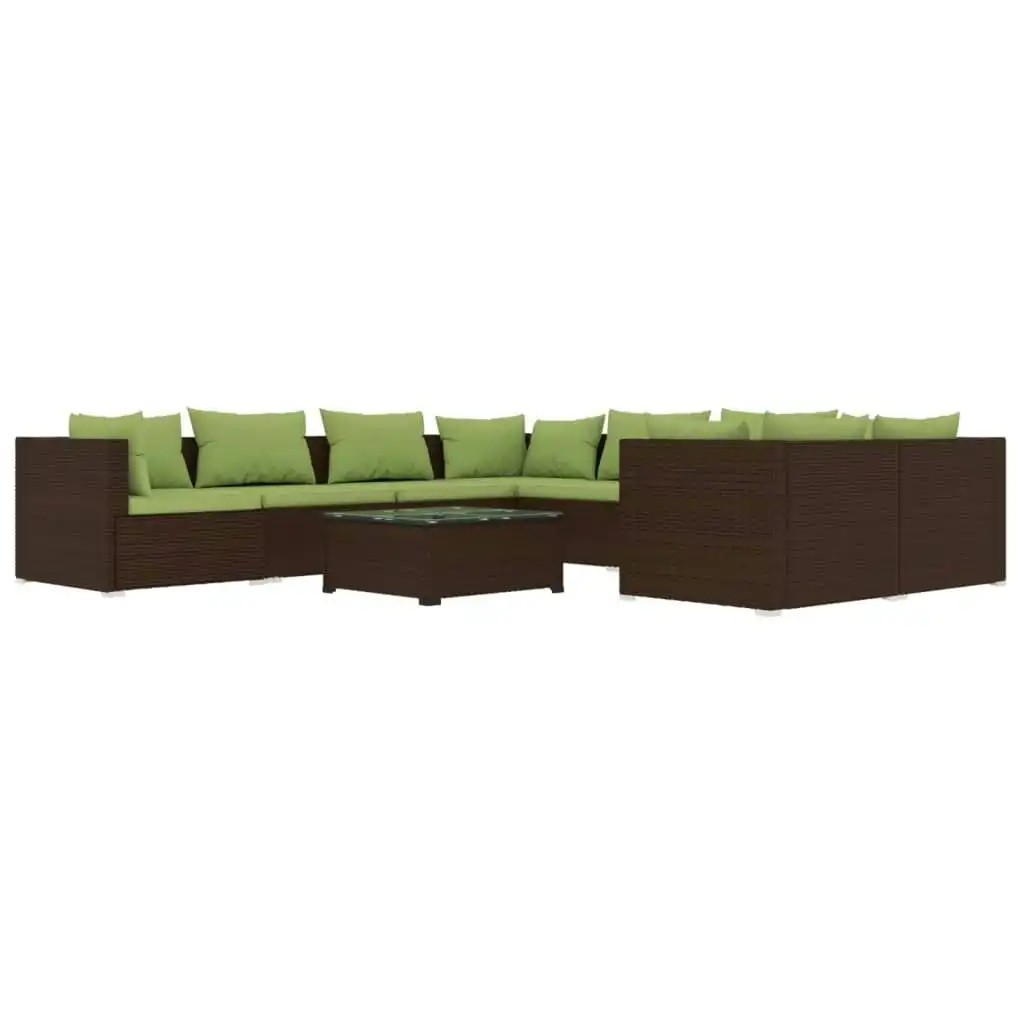 9 Piece Garden Lounge Set with Cushions Poly Rattan Brown 3102748