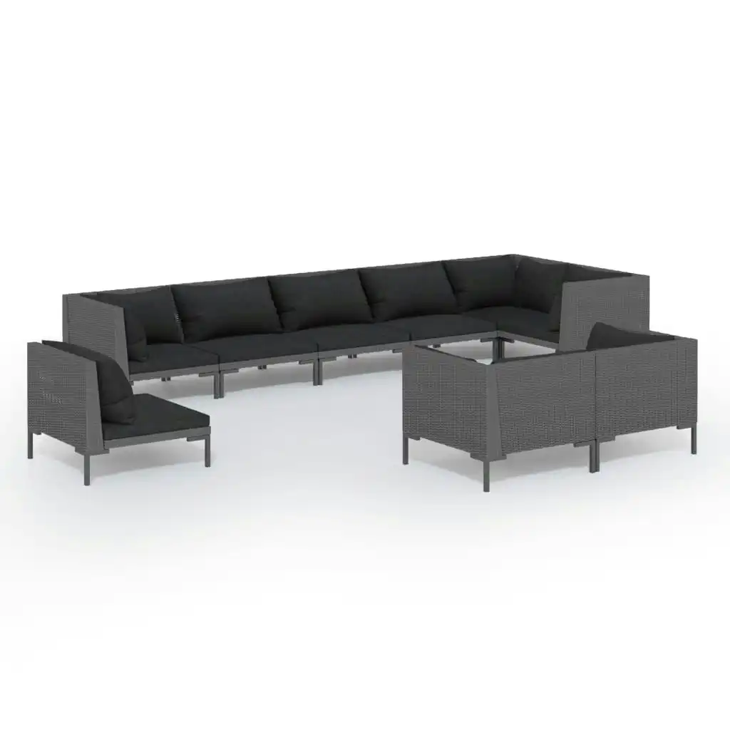 9 Piece Garden Lounge Set with Cushions Round Rattan Dark Grey 3099874