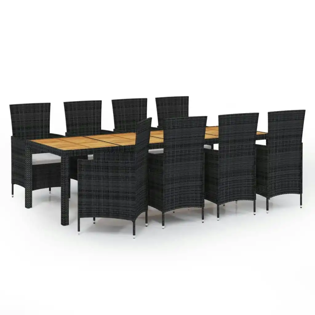 9 Piece Outdoor Dining Set with Cushions Poly Rattan Black 3094839