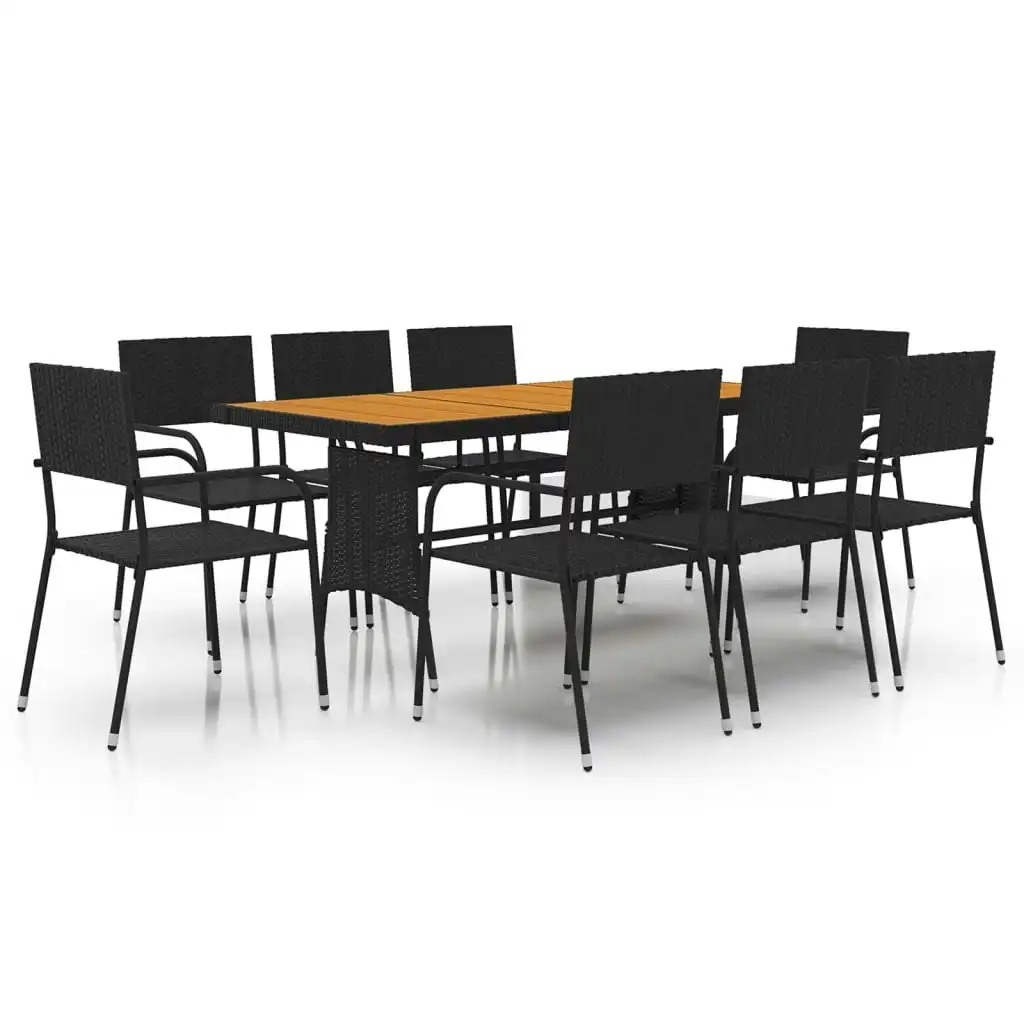 9 Piece Outdoor Dining Set Poly Rattan Black 3120107