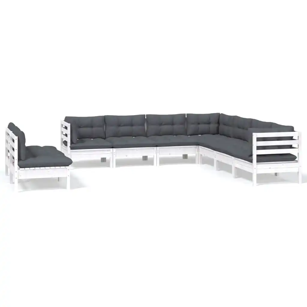 9 Piece Garden Lounge Set with Cushions White Solid Pinewood 3096828