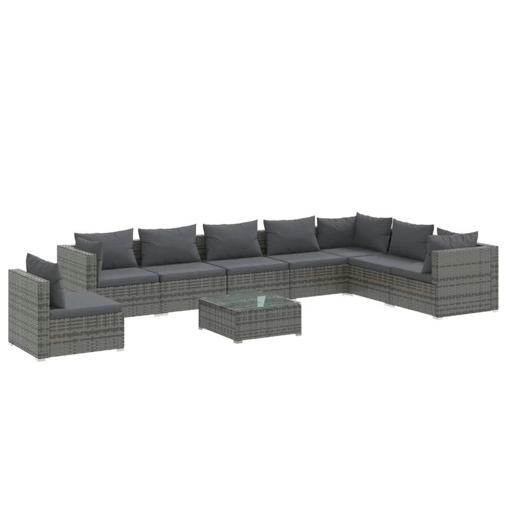 9 Piece Garden Lounge Set with Cushions Poly Rattan Grey 3102381