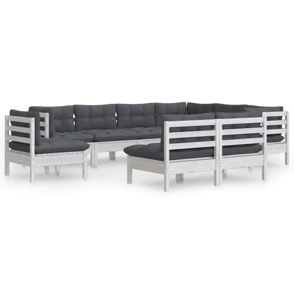 9 Piece Garden Lounge Set with Cushions White Solid Pinewood 3096744