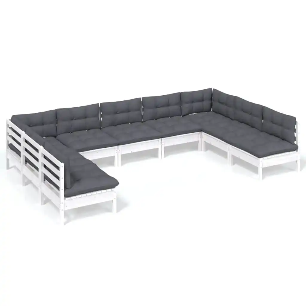 9 Piece Garden Lounge Set with Cushions White Solid Pinewood 3097176