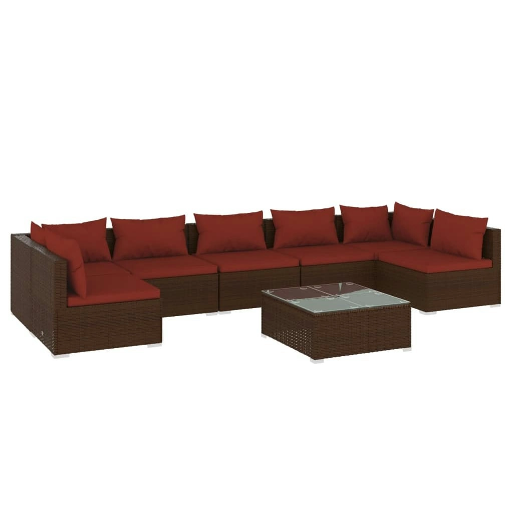 8 Piece Garden Lounge Set with Cushions Poly Rattan Brown 3101899