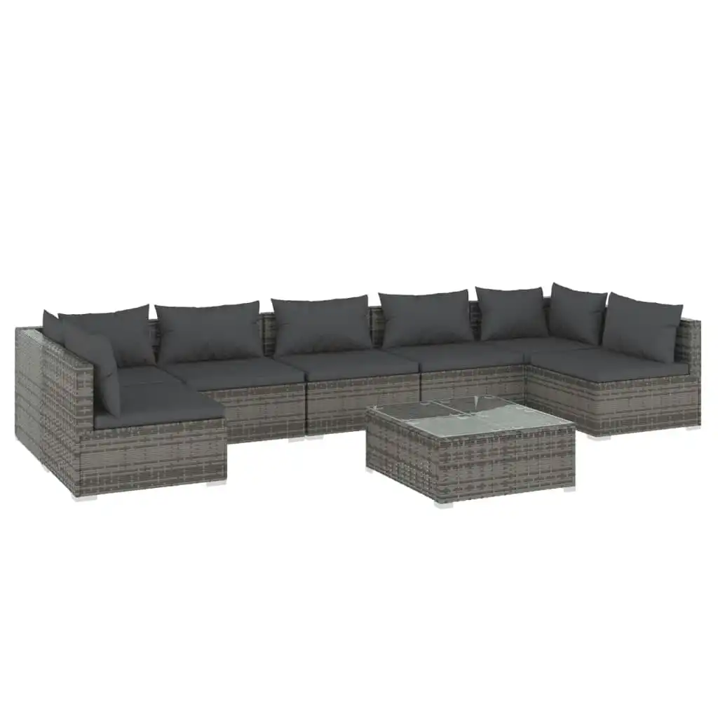 8 Piece Garden Lounge Set with Cushions Poly Rattan Grey 3101901