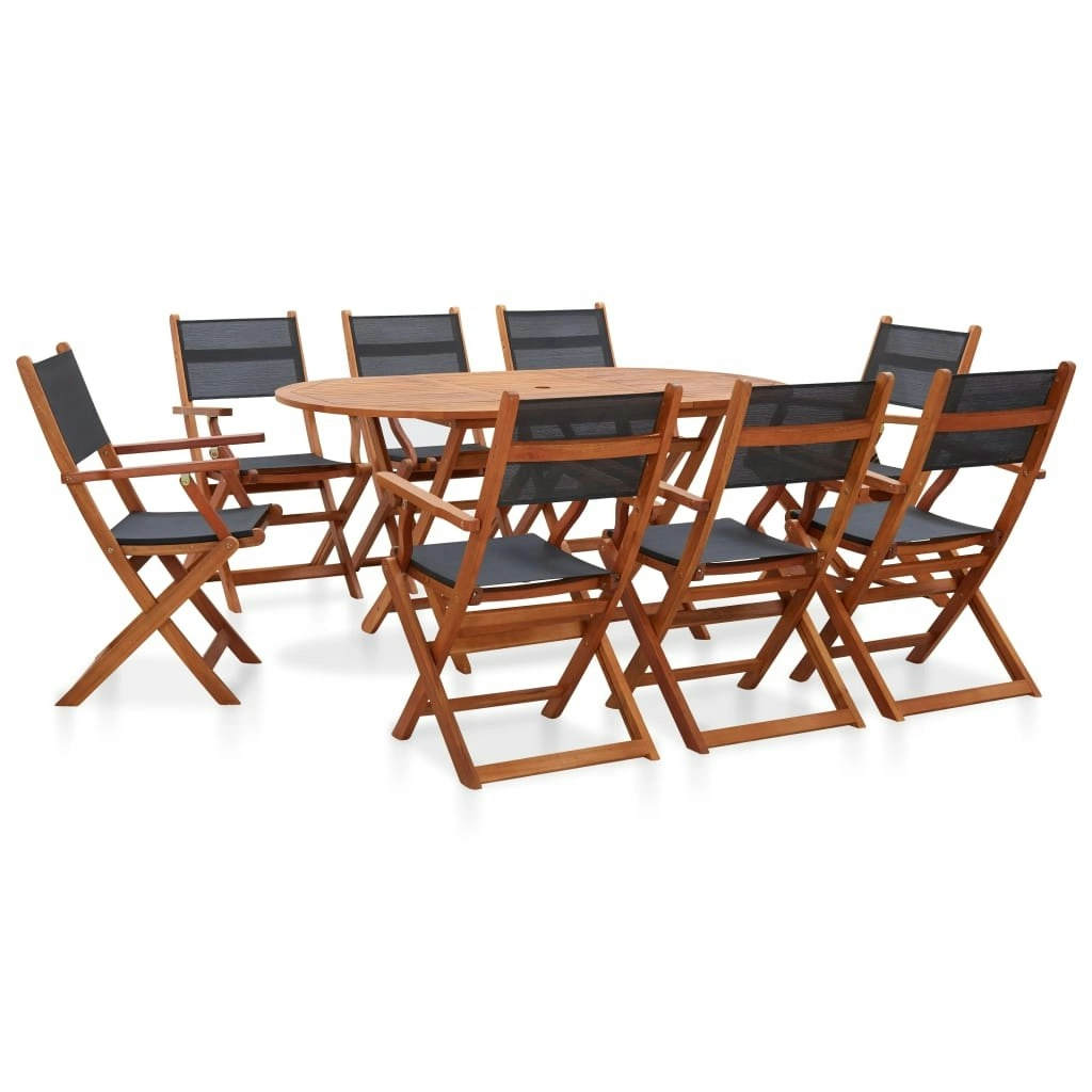 9 Piece Outdoor Dining Set Solid Eucalyptus Wood and Textilene 278914