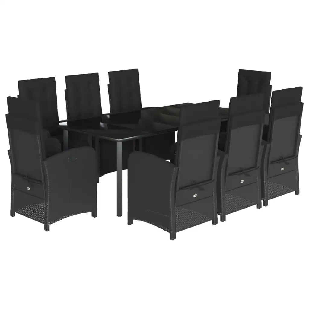 9 Piece Garden Dining Set with Cushions Black Poly Rattan 3212541