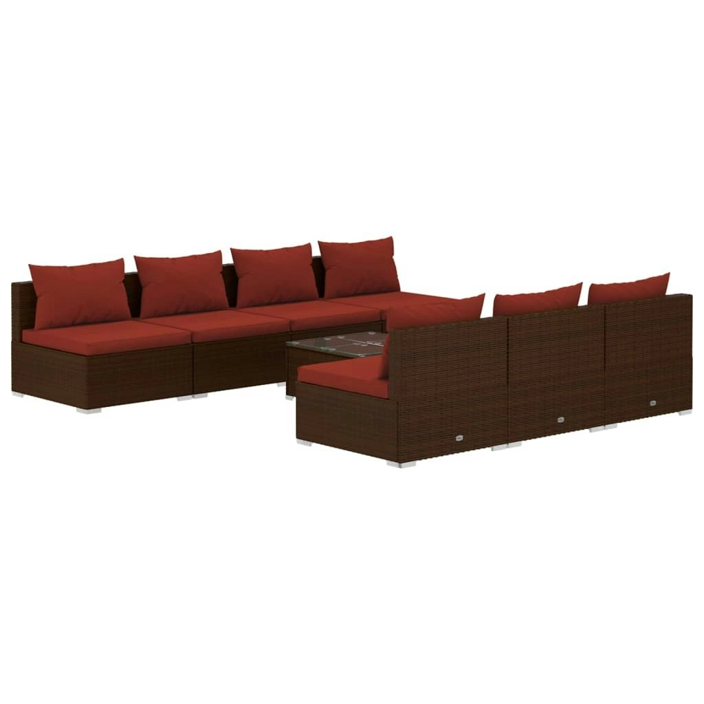 8 Piece Garden Lounge Set with Cushions Poly Rattan Brown 3101467