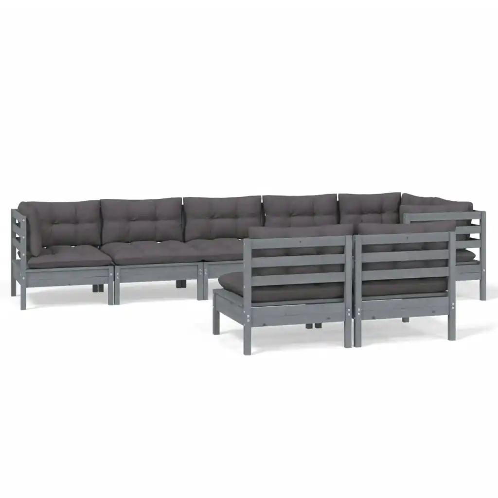 8 Piece Garden Lounge Set with Cushions Grey Solid Pinewood 3096456