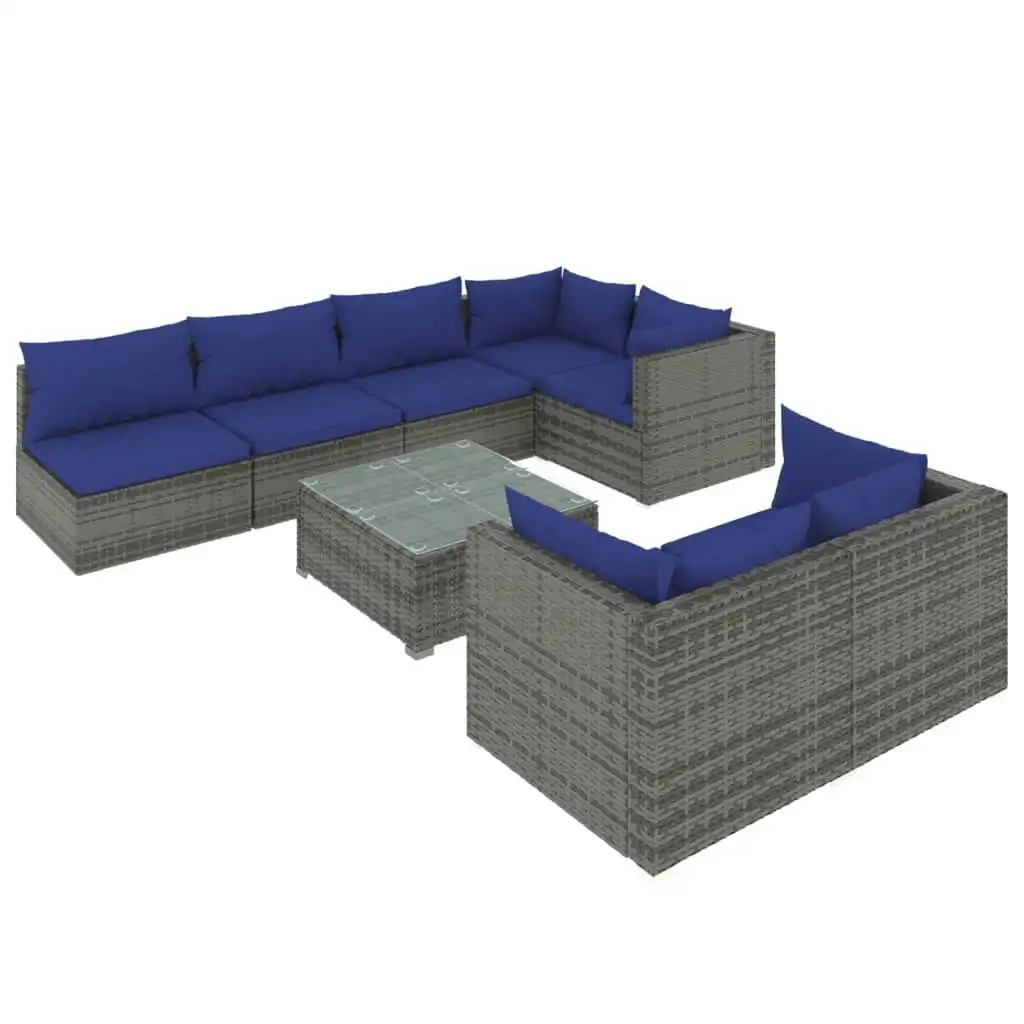 8 Piece Garden Lounge Set with Cushions Grey Poly Rattan 3102470