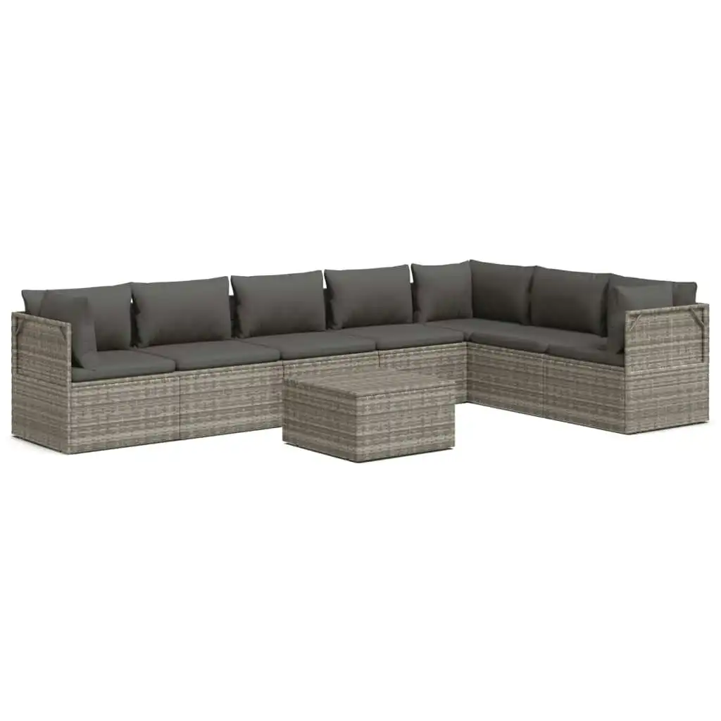 8 Piece Garden Lounge Set with Cushions Grey Poly Rattan 3157404