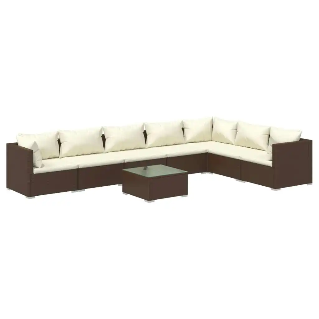 8 Piece Garden Lounge Set with Cushions Poly Rattan Brown 3101754