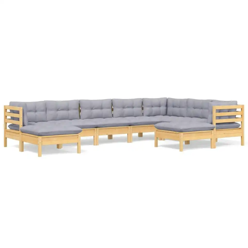 9 Piece Garden Lounge Set with Grey Cushions Solid Pinewood 3096706