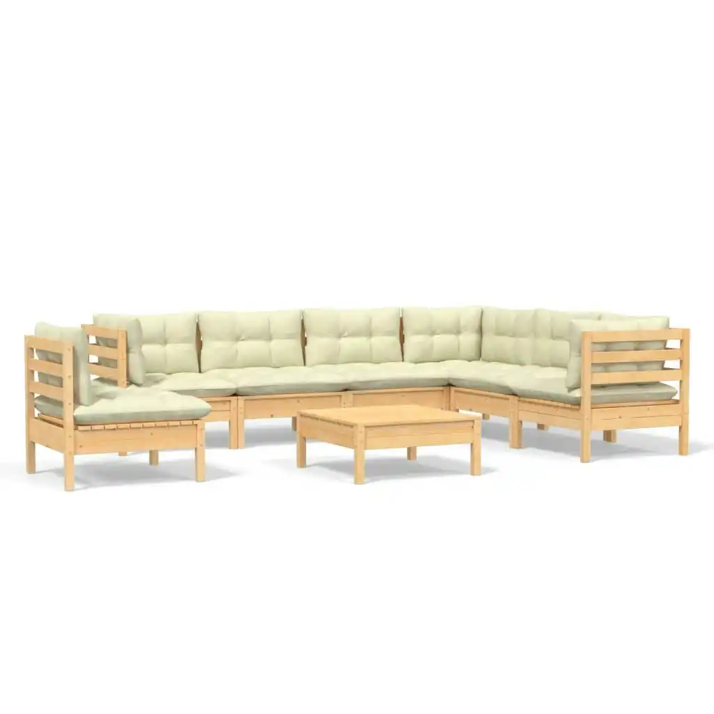 8 Piece Garden Lounge Set with Cream Cushions Solid Pinewood 3096725