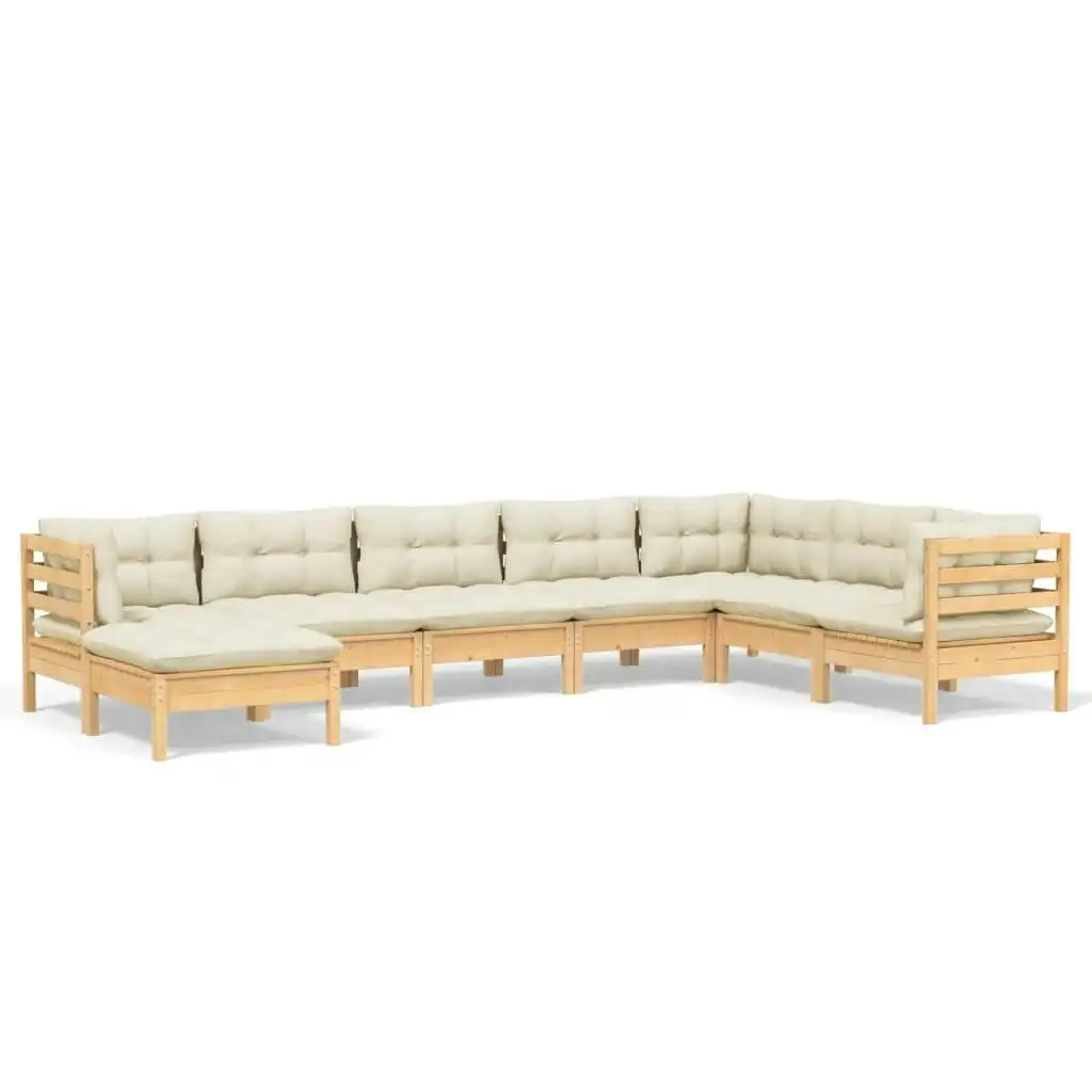 8 Piece Garden Lounge Set with Cream Cushions Solid Pinewood 3096659