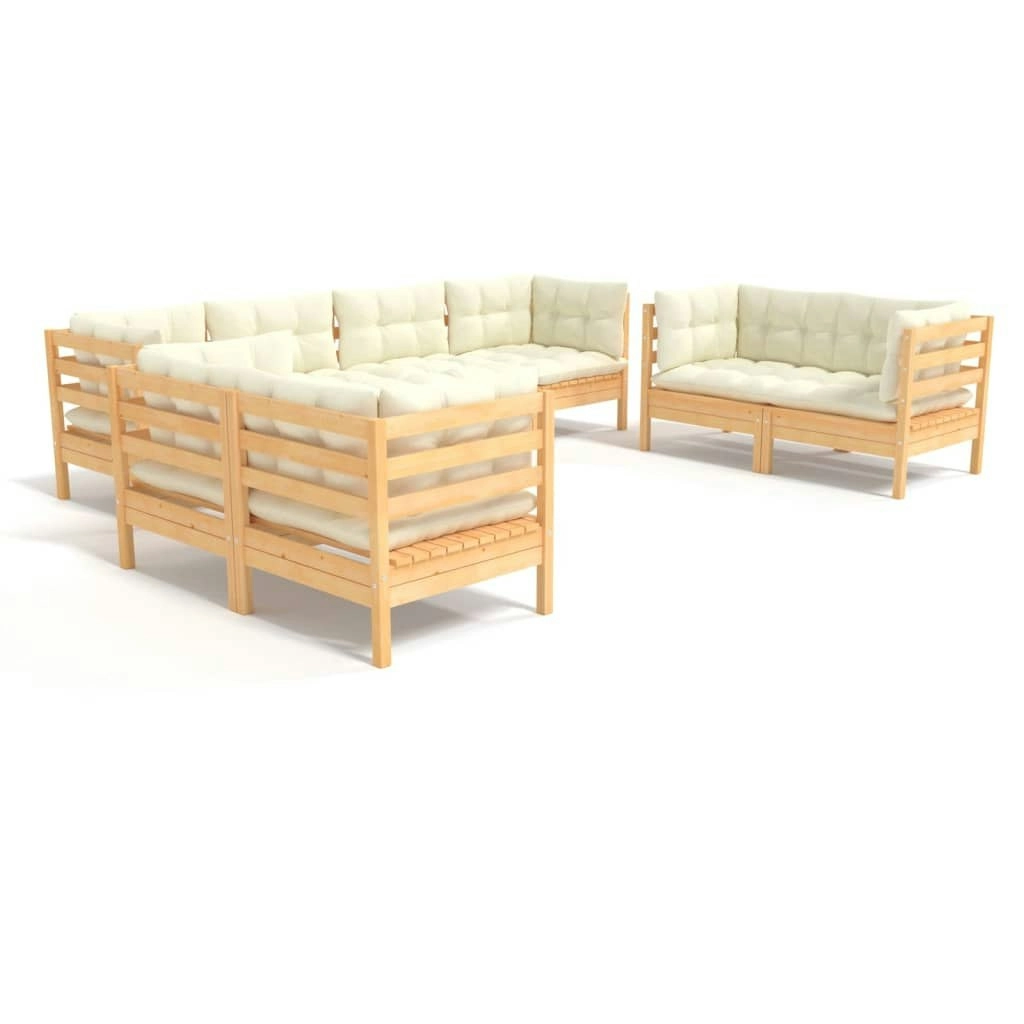 8 Piece Garden Lounge Set with Cream Cushions Solid Pinewood 3096268