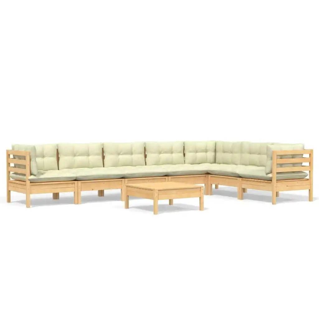 8 Piece Garden Lounge Set with Cream Cushions Solid Pinewood 3096701