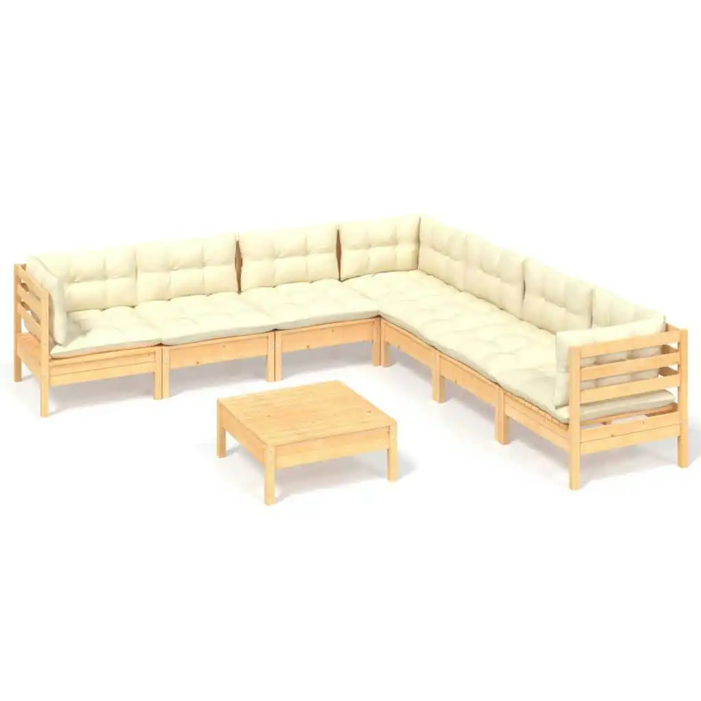 8 Piece Garden Lounge Set with Cream Cushions Solid Pinewood 3096797