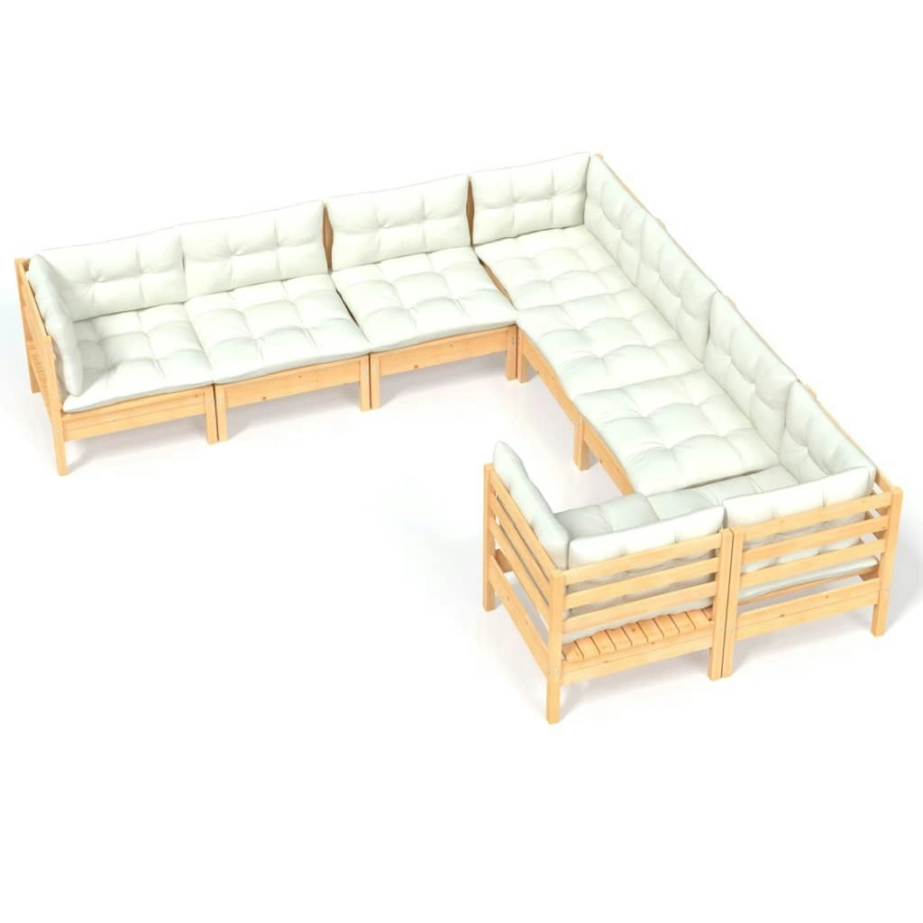 8 Piece Garden Lounge Set with Cream Cushions Solid Pinewood 3096971