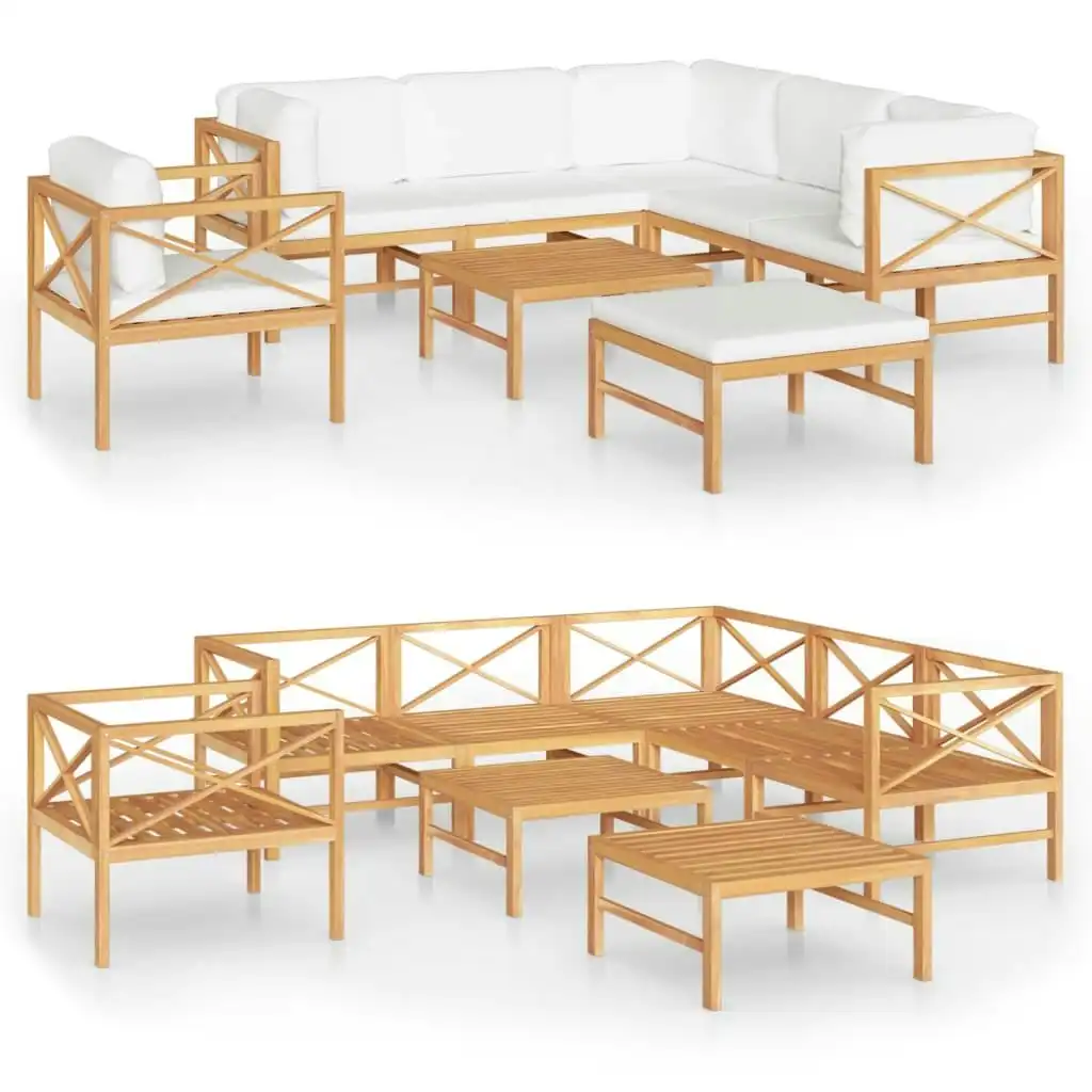 8 Piece Garden Lounge Set with Cream Cushions Solid Teak Wood 3087222