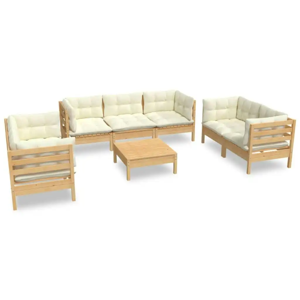 8 Piece Garden Lounge Set with Cream Cushions Solid Pinewood 3096262