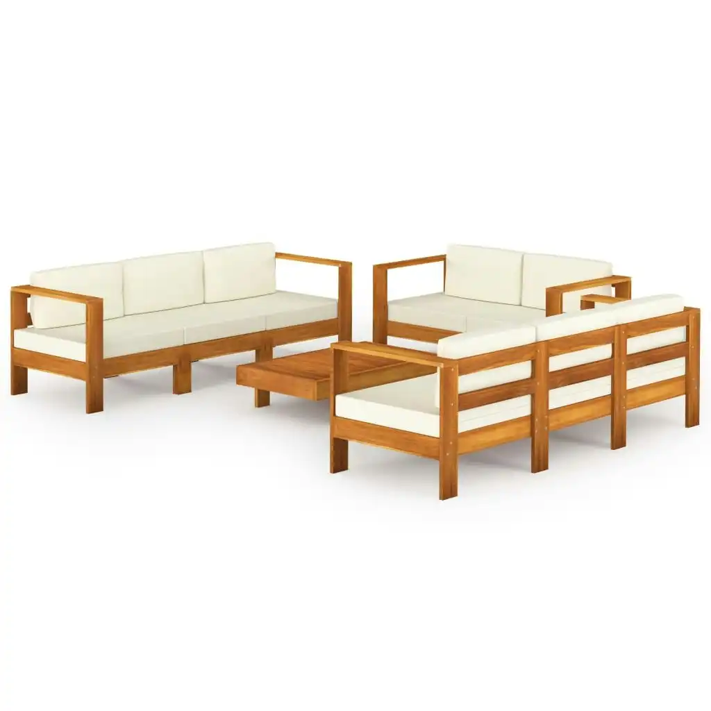 8 Piece Garden Lounge Set with Cream White Cushions Acacia Wood 3057931