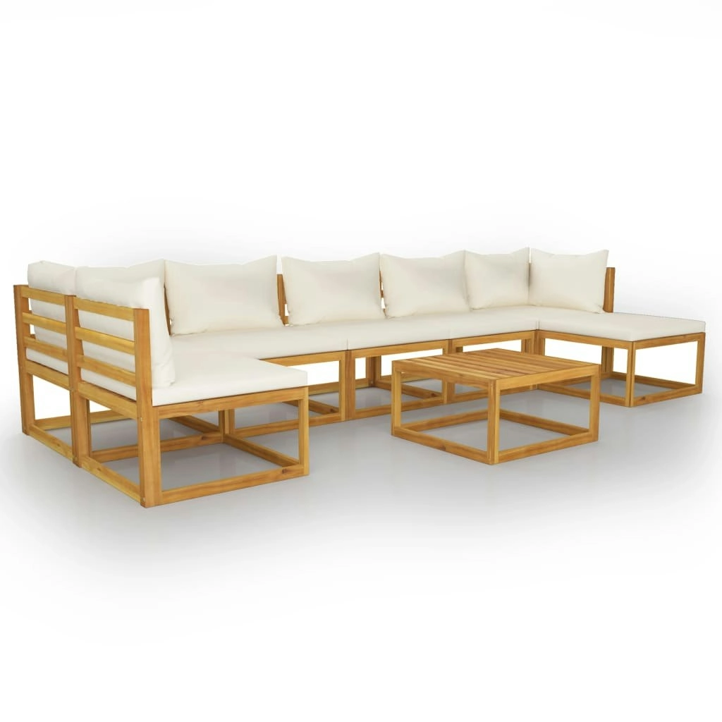 8 Piece Garden Lounge Set with Cushion Cream Solid Acacia Wood 3057661