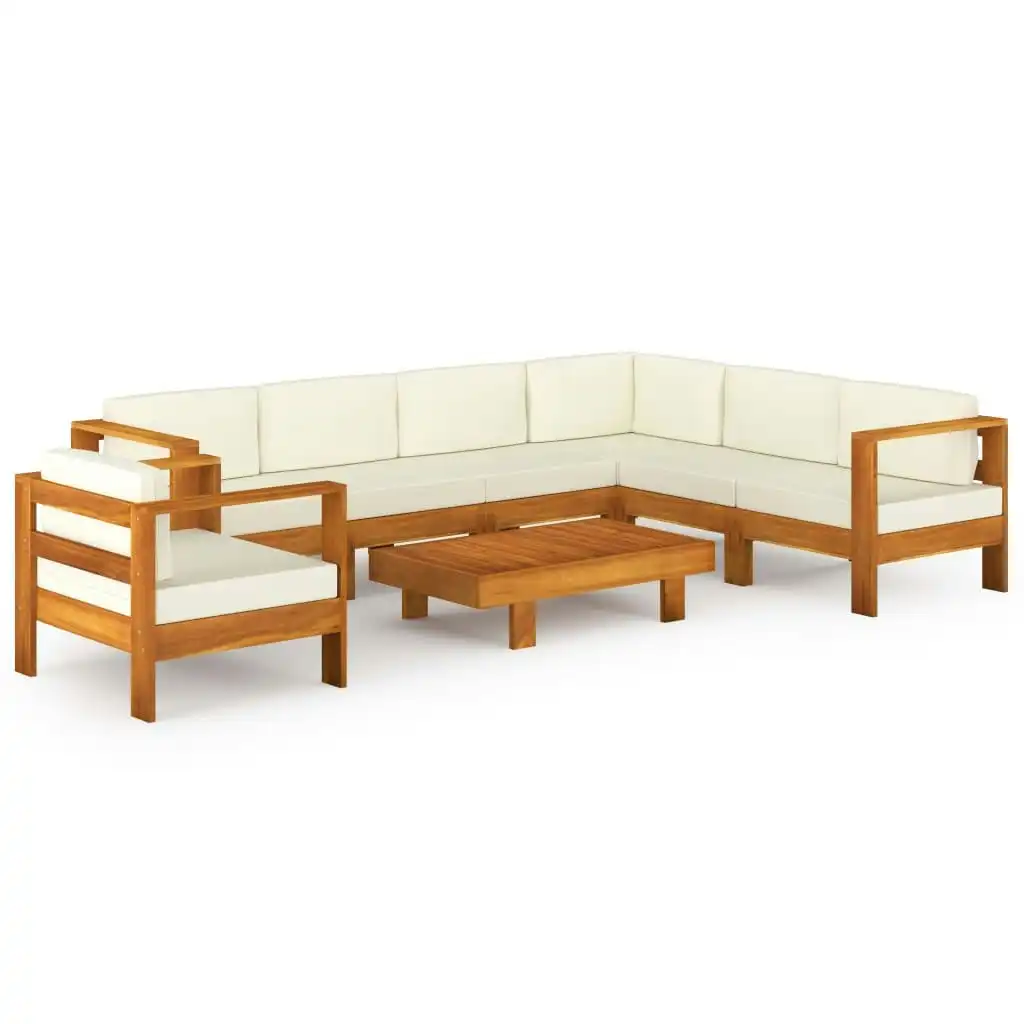 8 Piece Garden Lounge Set with Cream White Cushions Acacia Wood 3057938