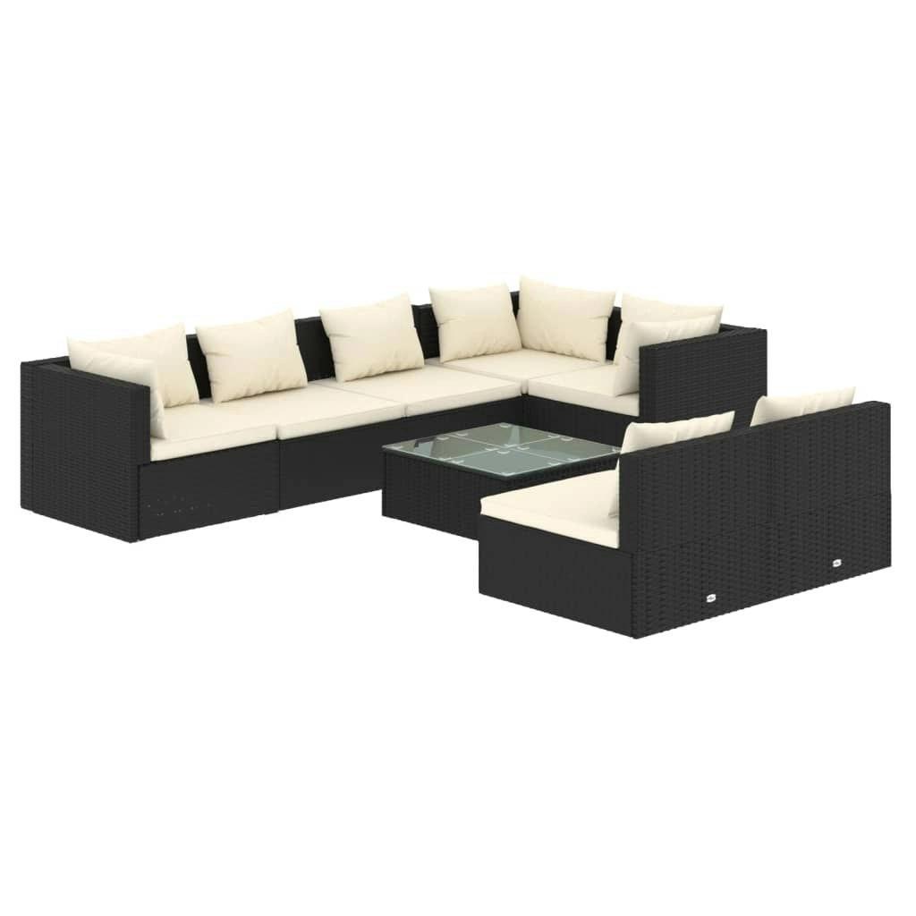 8 Piece Garden Lounge Set with Cushions Black Poly Rattan 3102391