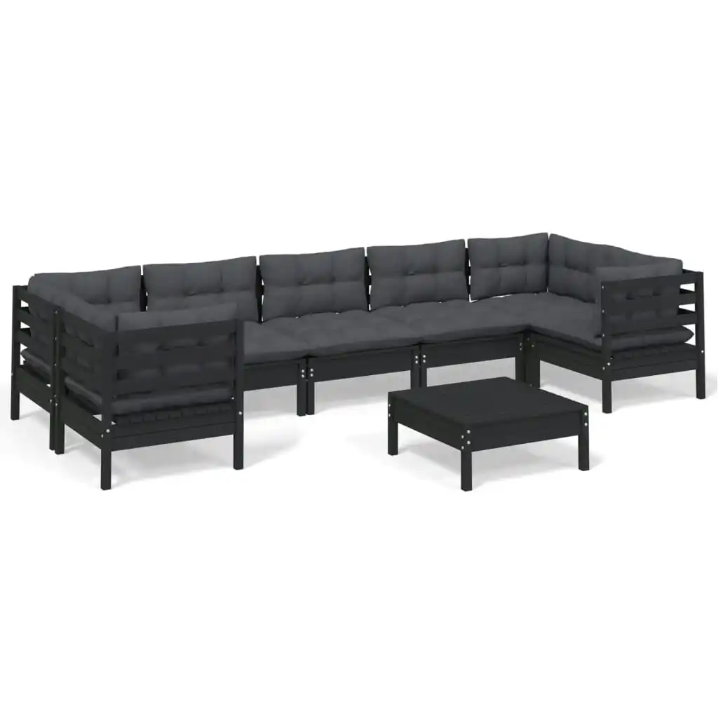 8 Piece Garden Lounge Set with Cushions Black Pinewood 3097317