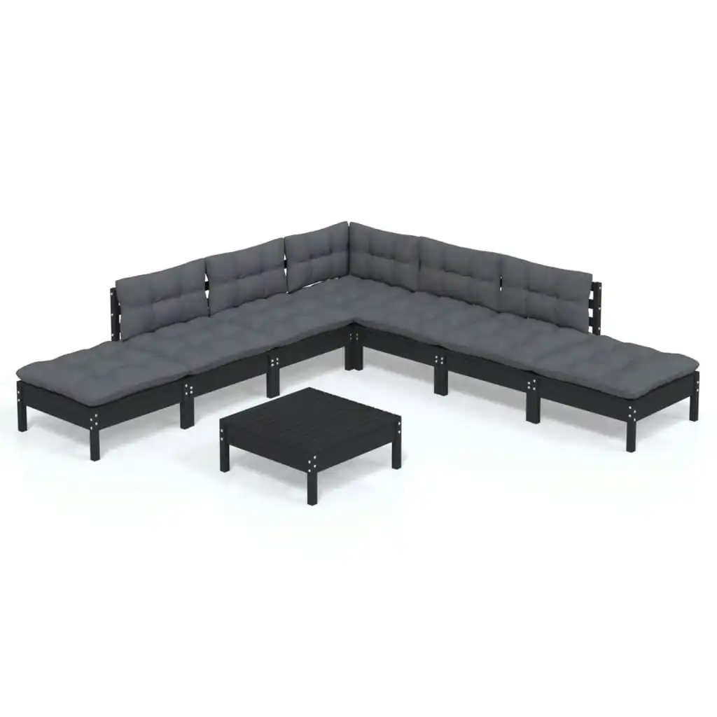 8 Piece Garden Lounge Set with Cushions Black Pinewood 3096332