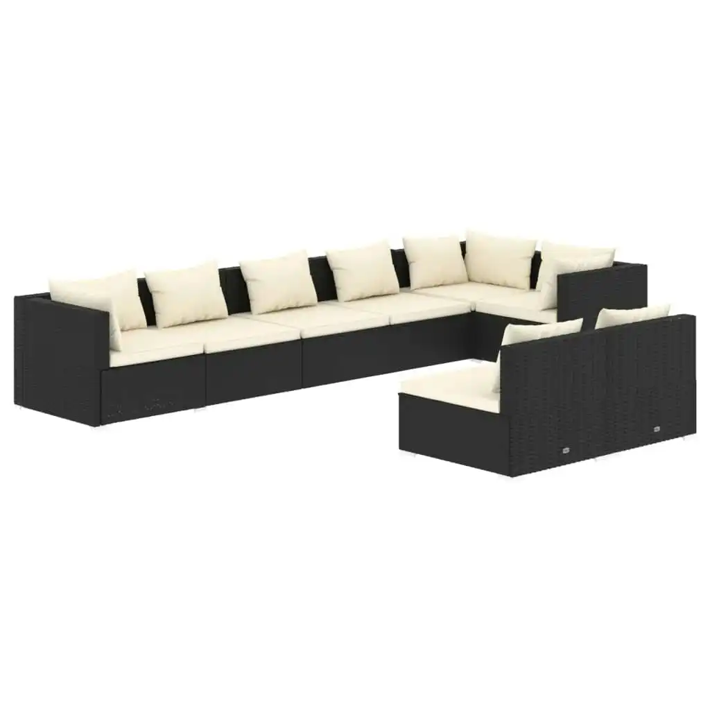 8 Piece Garden Lounge Set with Cushions Black Poly Rattan 3102399