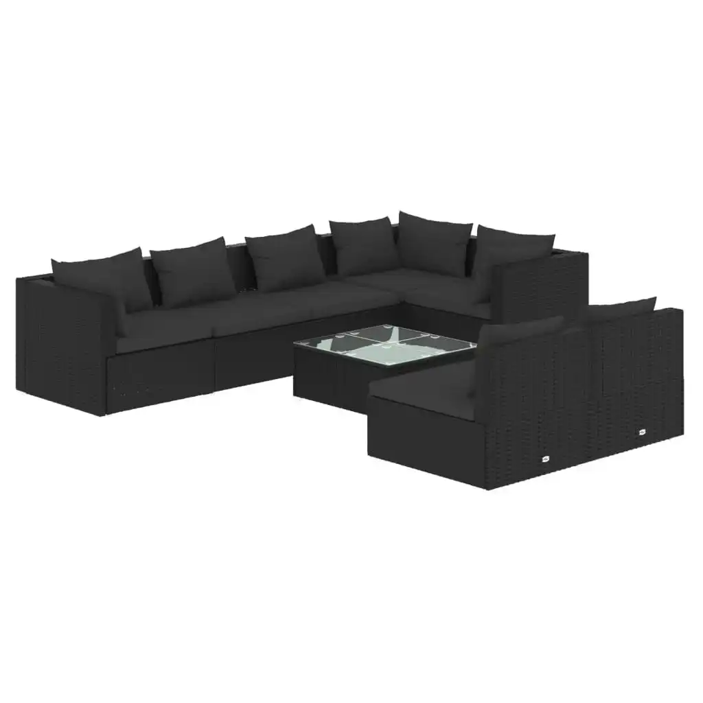 8 Piece Garden Lounge Set with Cushions Black Poly Rattan 3102392