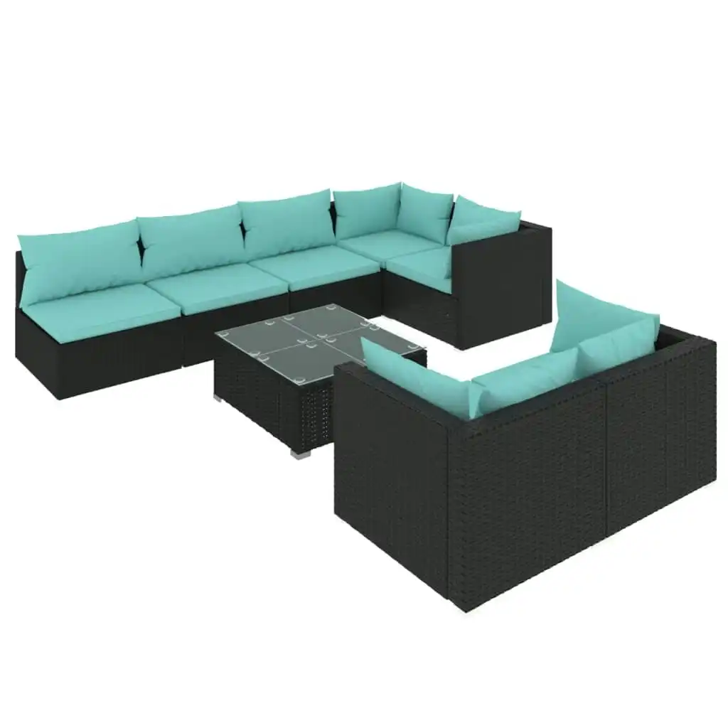 8 Piece Garden Lounge Set with Cushions Black Poly Rattan 3102465