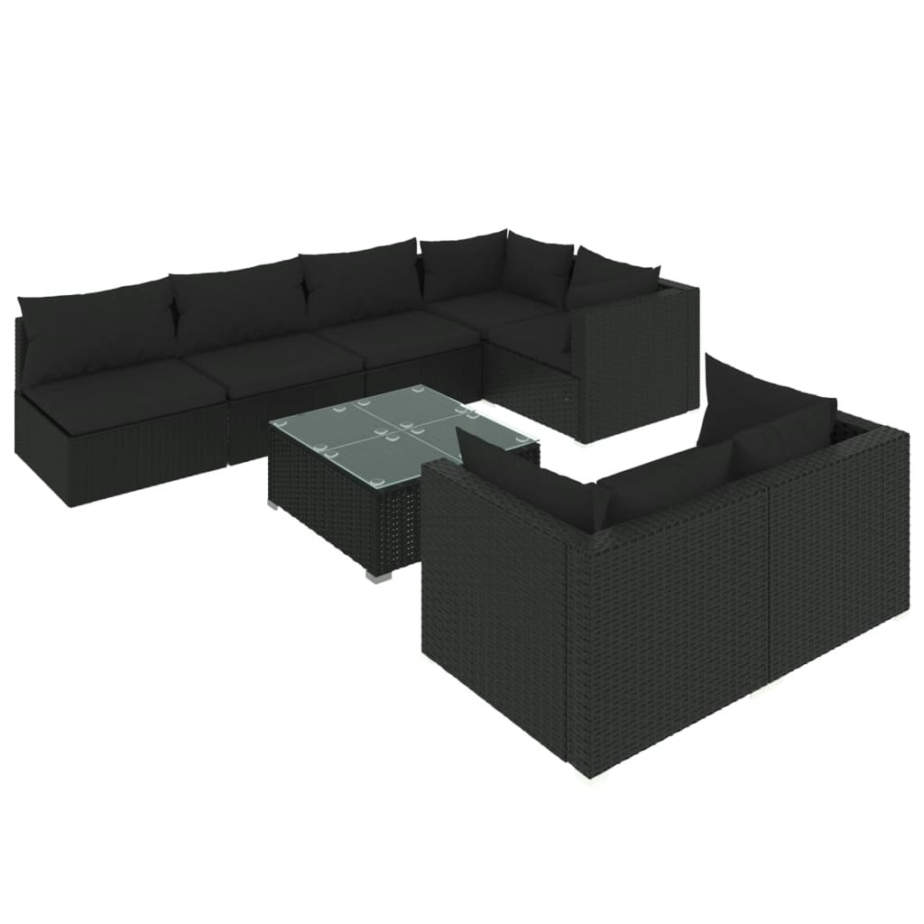 8 Piece Garden Lounge Set with Cushions Black Poly Rattan 3102464