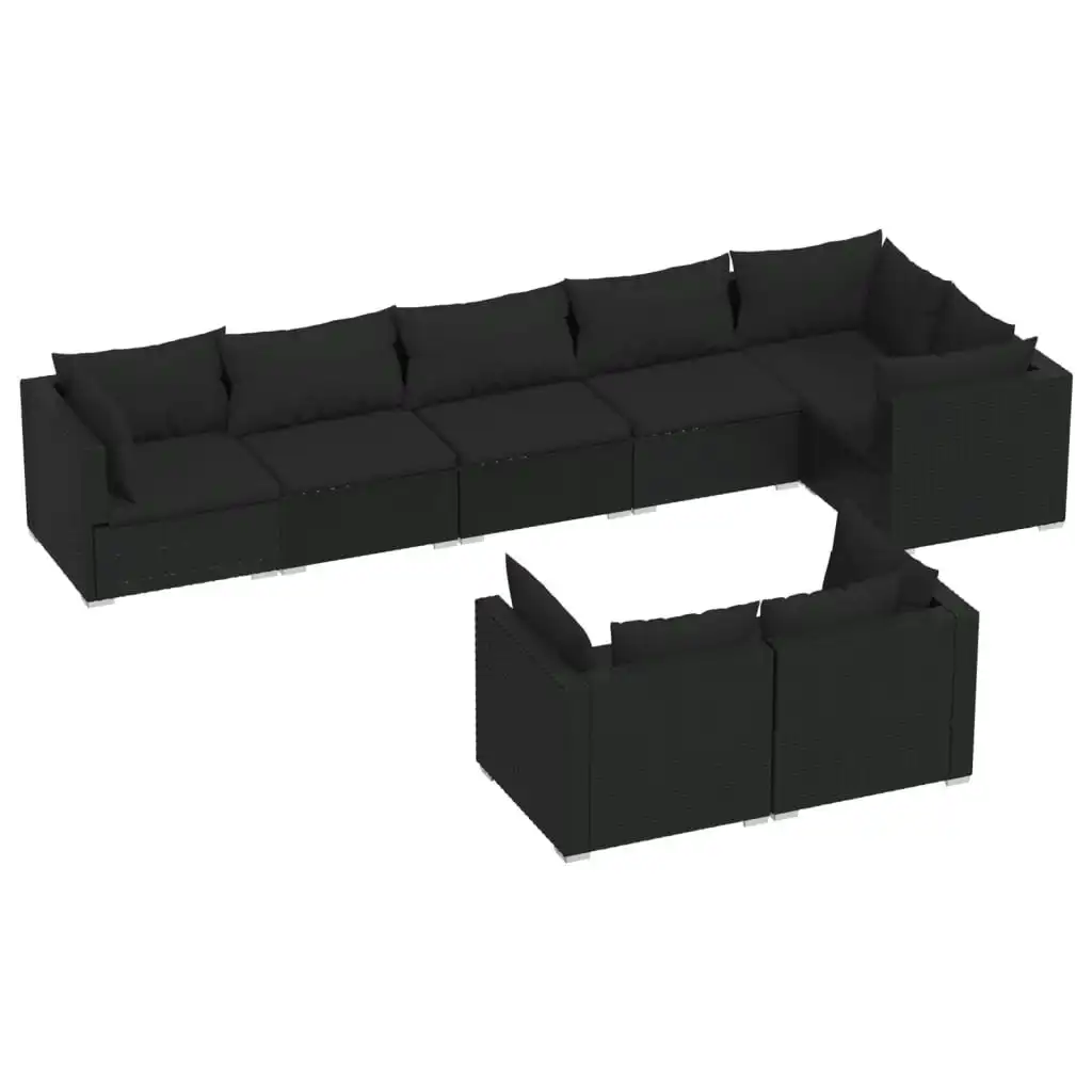 8 Piece Garden Lounge Set with Cushions Black Poly Rattan 3102480