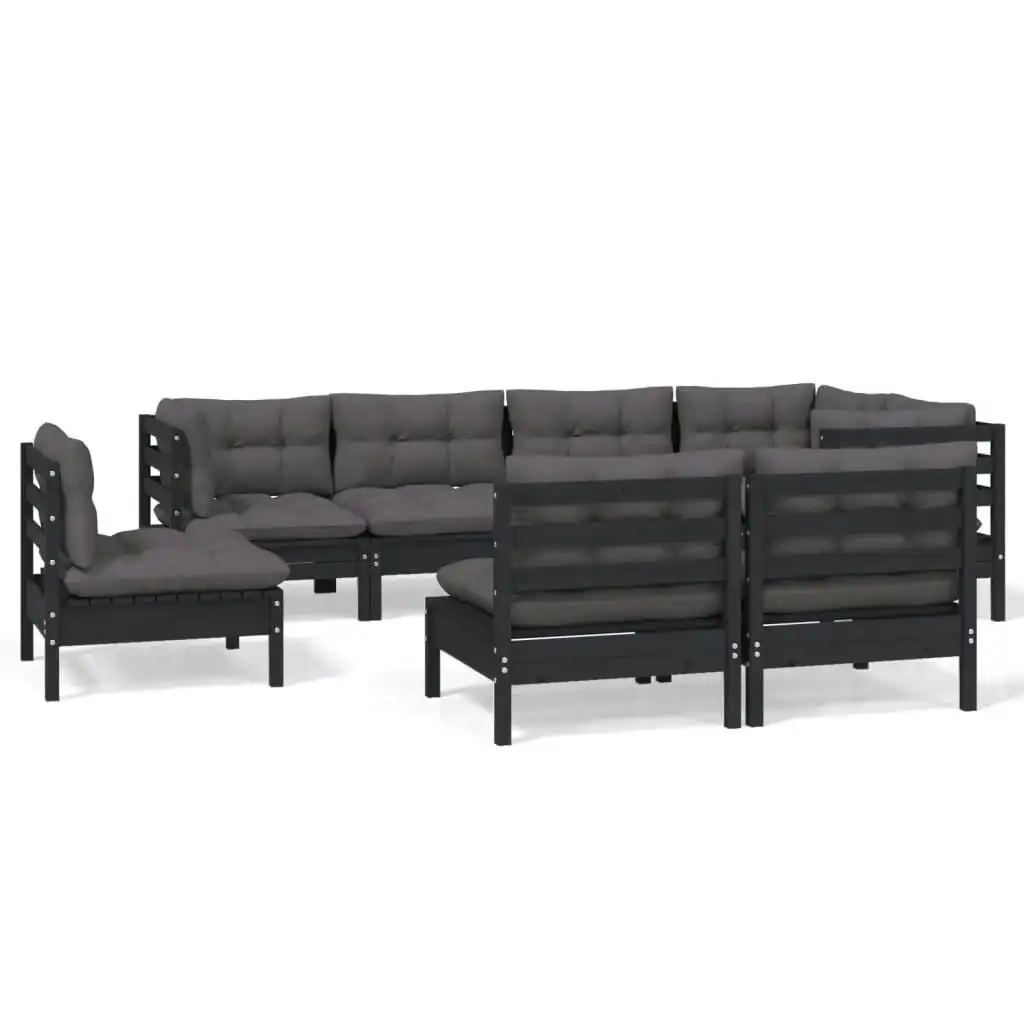 8 Piece Garden Lounge Set with Cushions Black Solid Pinewood 3096470