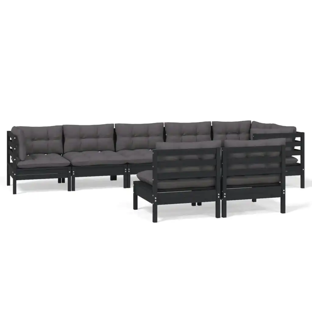 8 Piece Garden Lounge Set with Cushions Black Solid Pinewood 3096458