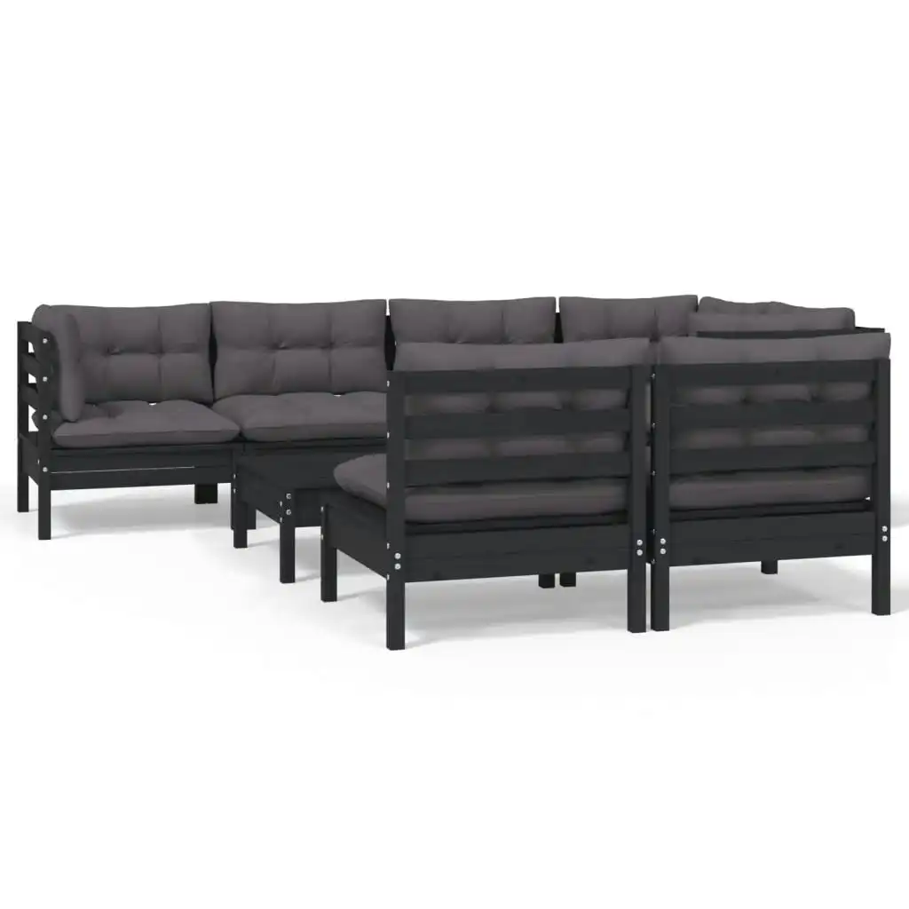 8 Piece Garden Lounge Set with Cushions Black Solid Pinewood 3096452