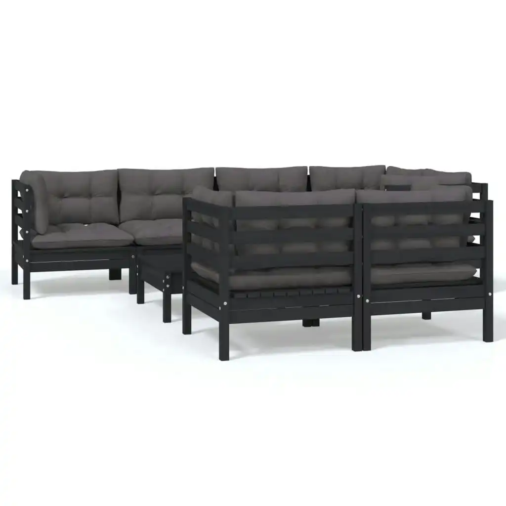 8 Piece Garden Lounge Set with Cushions Black Solid Pinewood 3096500