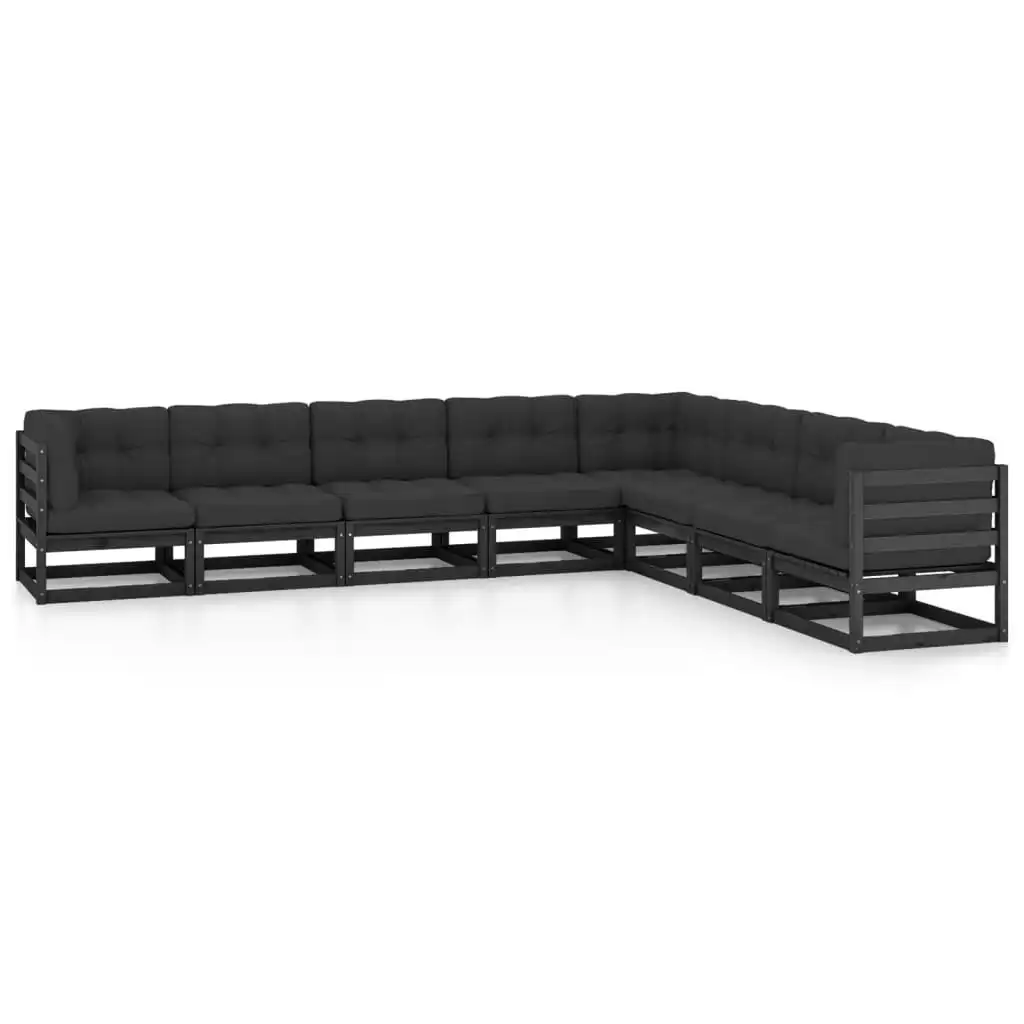 8 Piece Garden Lounge Set with Cushions Black Solid Pinewood 3076888