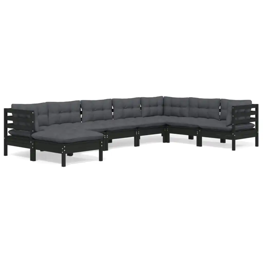 8 Piece Garden Lounge Set with Cushions Black Solid Pinewood 3096663