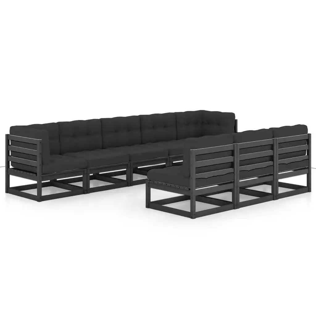 8 Piece Garden Lounge Set with Cushions Black Solid Pinewood 3077148