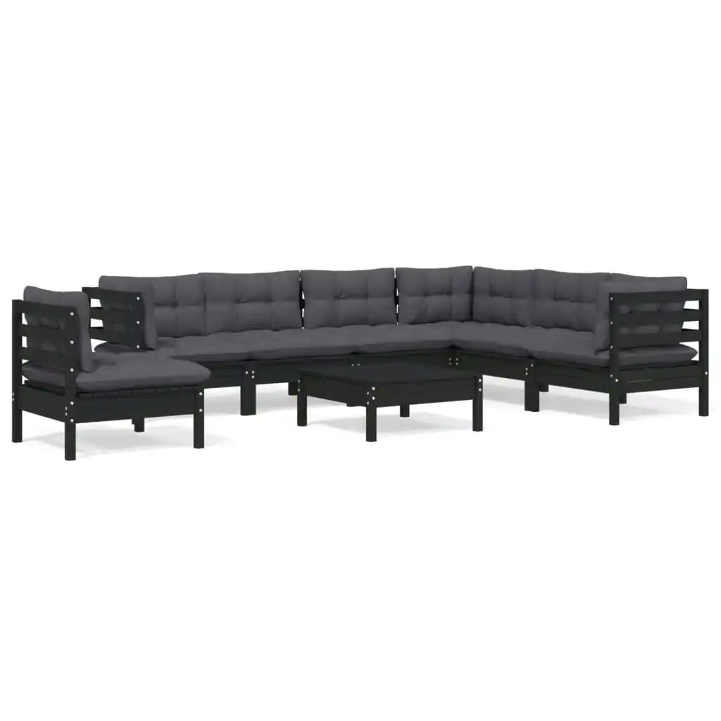 8 Piece Garden Lounge Set with Cushions Black Solid Pinewood 3096729